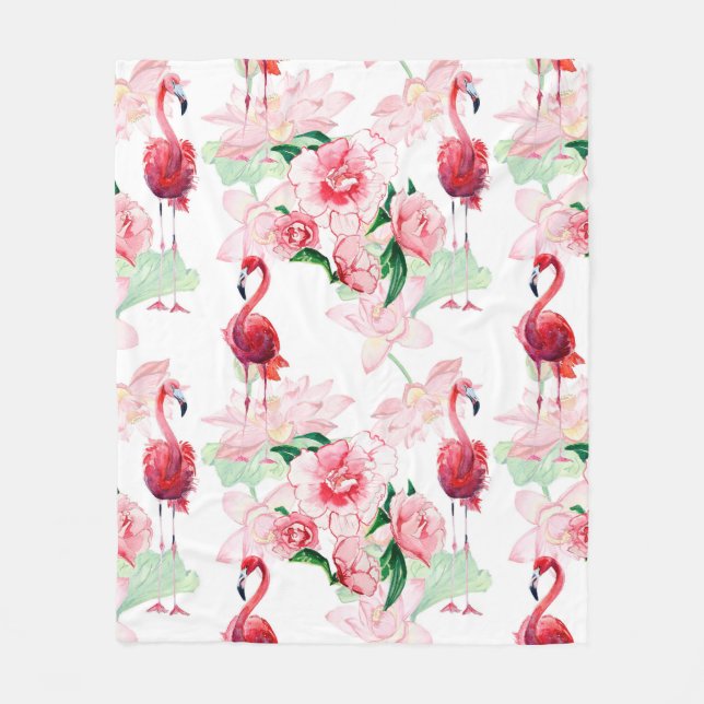 Manta Polar Patrón sin foco con flamingo rosa (Anverso)