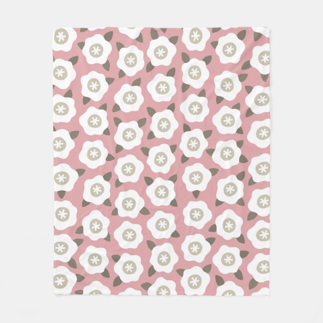 Manta Polar Patrón sin foco con flores lindas sobre fondo rosa (Anverso)