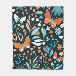 Manta Polar Patrón sin foco con flores y mariposas