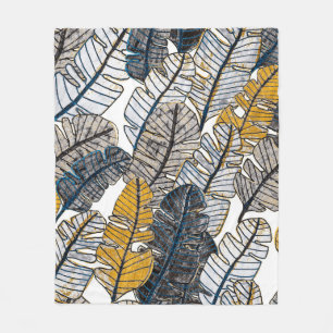 Manta Polar Patrón sin foco con hojas tropicales dibujadas a m