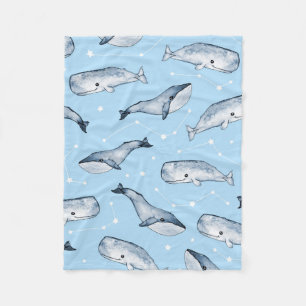 Manta Polar Patrón sin foco con lindas ballenas y estrellas. A