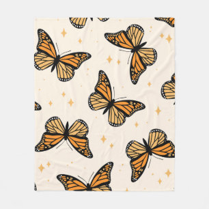 Manta Polar Patrón sin foco con mariposas monarcas. Contemp