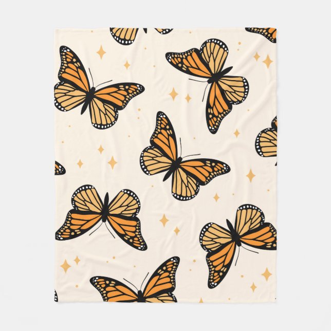 Manta Polar Patrón sin foco con mariposas monarcas. Contemp (Anverso)