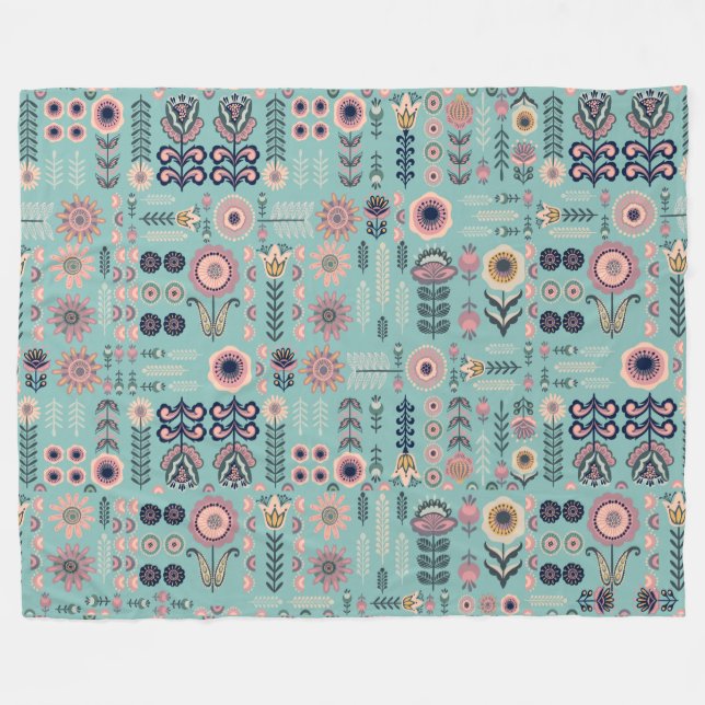 Manta Polar Patrón sin foco de arte folclórico (Frente (Horizontal))