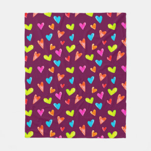 Manta Polar Patrón sin foco de corazones multicolores en un pu