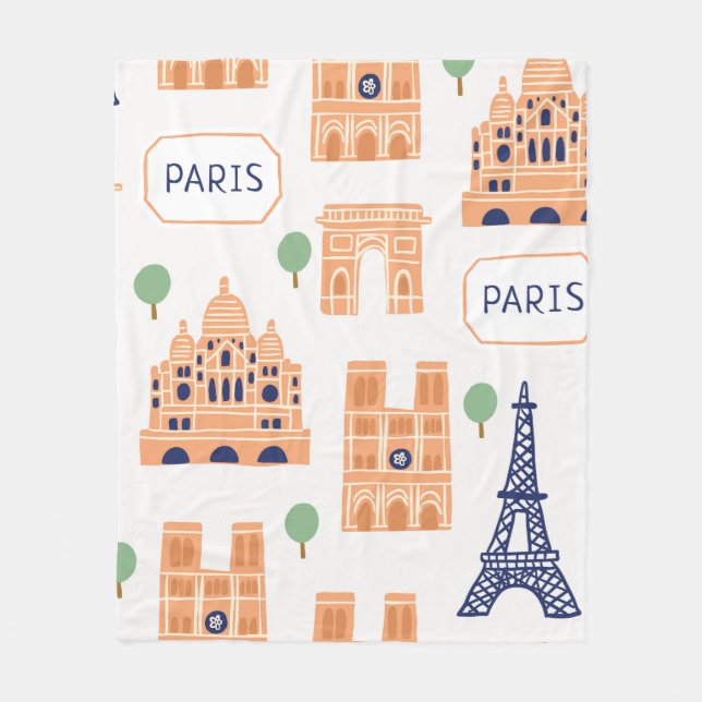 Manta Polar Patrón sin inconvenientes con parís de monumentos  (Anverso)