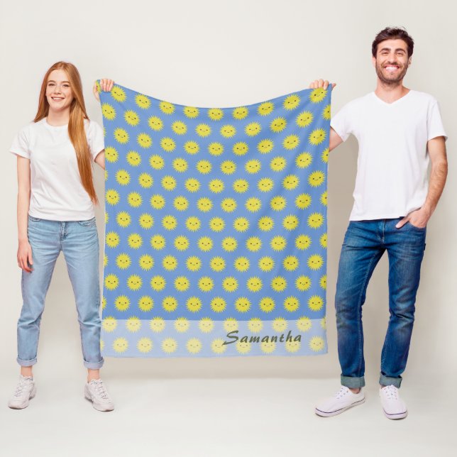 Manta Polar Patrón Sol feliz personalizado (In situ)