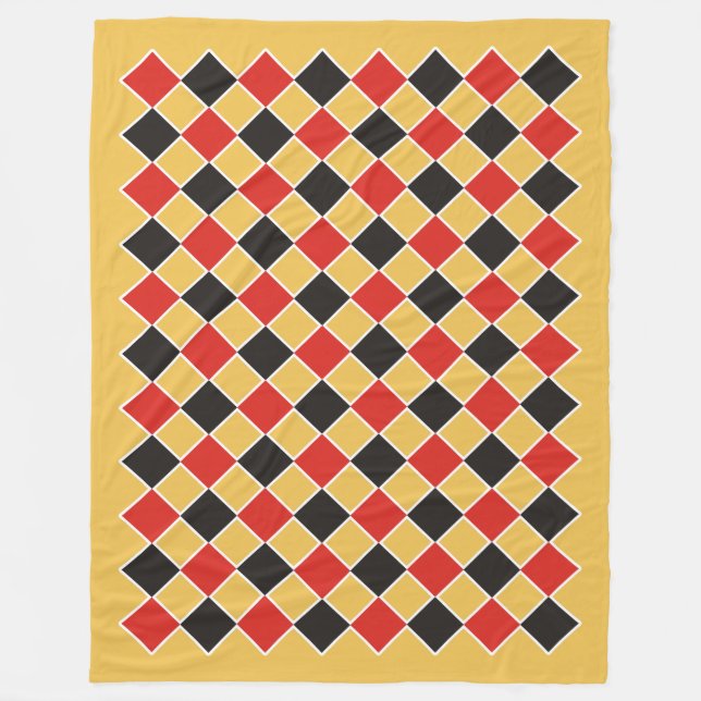 Manta Polar Patrón SQUARE - blanco rojo negro + tu fondo (Anverso)