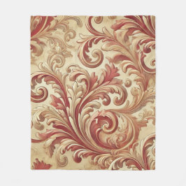 Manta Polar Patrón suave de Damasco rojo y dorado