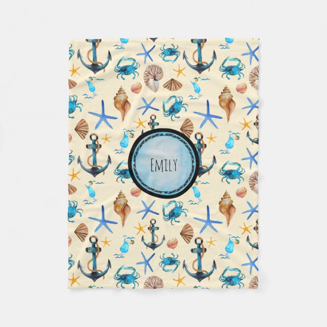 Manta Polar Patrón Temático De Vida En Playa Y Mar Personaliza (Anverso)