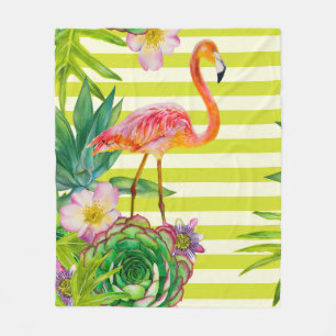 Manta Polar patrón transparente con flamingo rosa y tr exótico