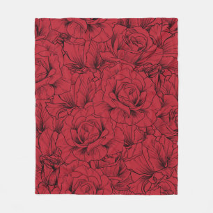 Manta Polar patrón transparente de rosas rojas rojas