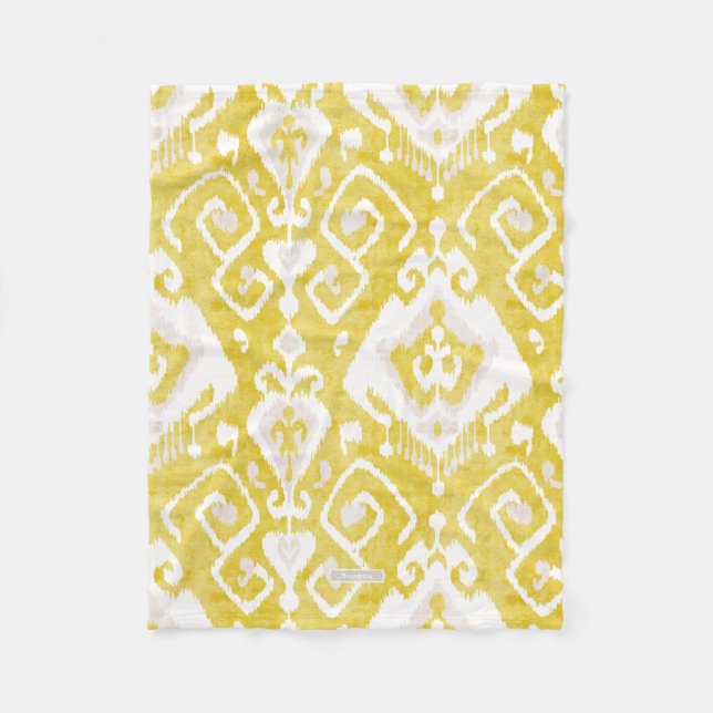 Manta Polar Patrón tribal del ikat del damasco amarillo y gris (Anverso)