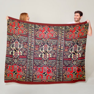 Manta Polar Patrón tribal geométrico oriental rojo y blanco