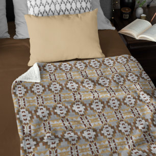 Manta Polar Patrón Tribal Gris Beige Caqui Marrón Oscuro