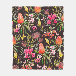 Manta Polar Patrón tropical acuarela, flores, bansias o