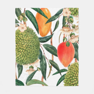Manta Polar Patrón tropical acuarela, fruto del durión, mango 