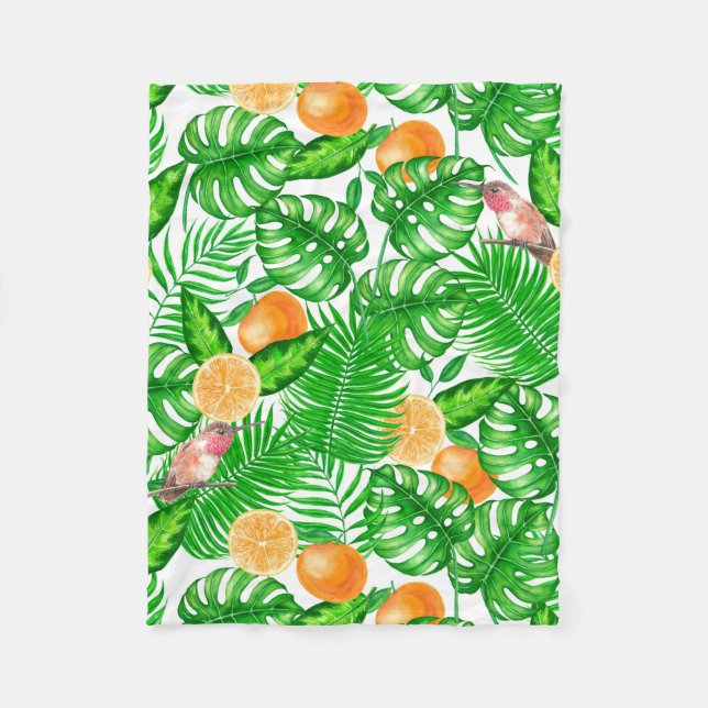 Manta Polar Patrón tropical, colibríes II (Anverso)