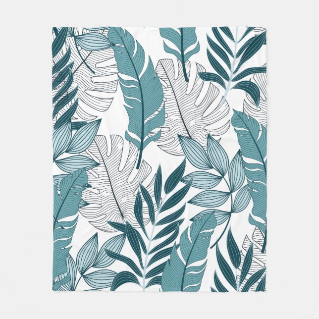 Manta Polar Patrón tropical con plantas y hojas a la moda  (Anverso)