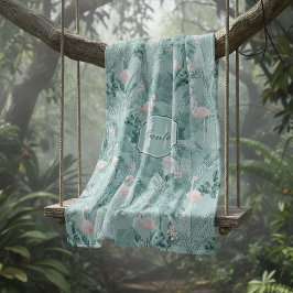 Manta Polar Patrón tropical de Orquídea Flamingo ID868 Verde a