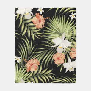 Manta Polar patrón tropical vintage con flores de hibisco y