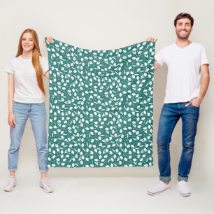 Manta Polar Patrón turquesa de flor blanca diminuta