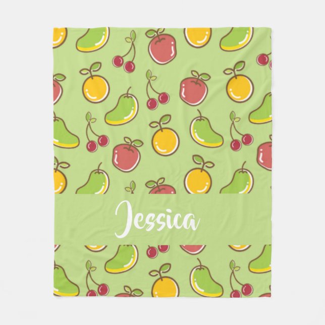 Manta Polar Patrón verde de frutas frescas de verano (Anverso)