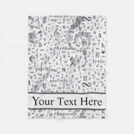 Manta Polar patrón vintage de notas en blanco y negro