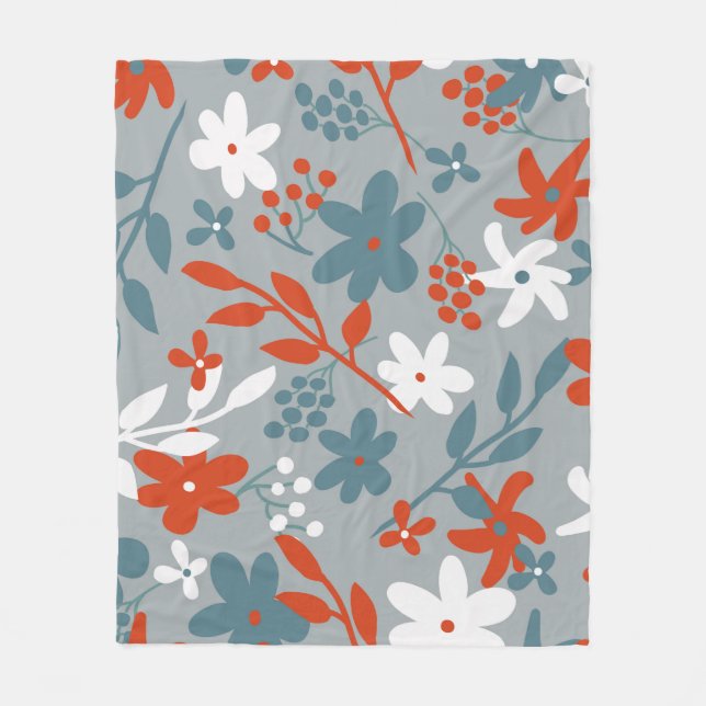 Manta Polar Patrón vintage simple. Fondo gris, naranja,  (Anverso)