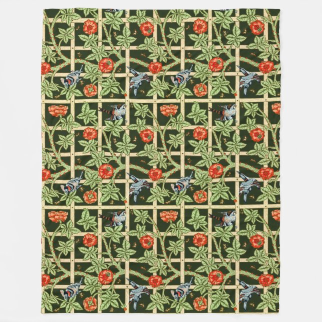 Manta Polar Patrón William Morris Trellis en verde (Anverso)
