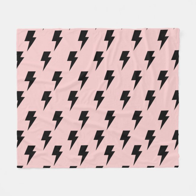 Manta Polar Patrón Y2K de fondo rosado del relámpago negro (Frente (Horizontal))