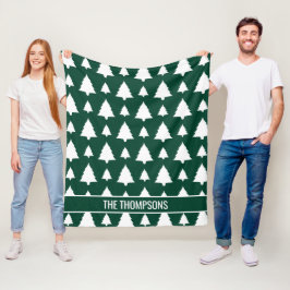 Manta Polar Patrón y texto de árbol de Navidad de abeto verde 