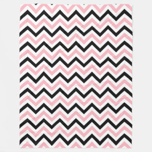 Manta Polar Patrón ZigZag Chevron grande rosa, negro y blanco