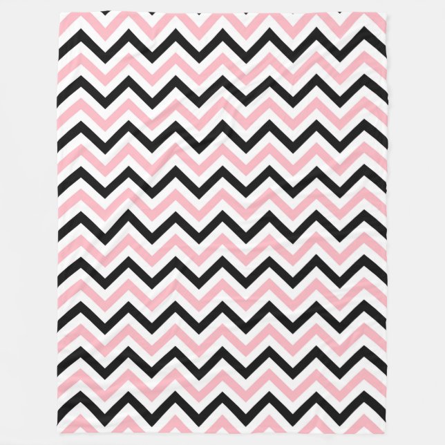 Manta Polar Patrón ZigZag Chevron grande rosa, negro y blanco (Anverso)