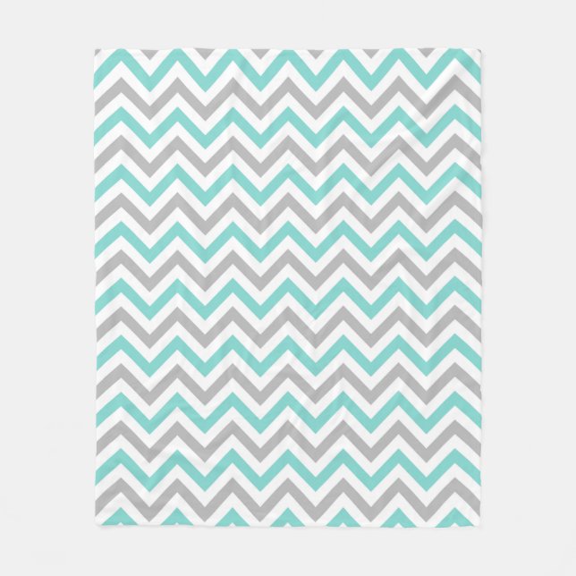 Manta Polar Patrón ZigZag De Chevron Grande, Turquesa, Gris (Anverso)