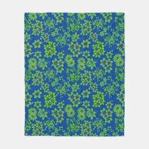 Manta Polar Patrones basados en plantas (6).Blue BG verde