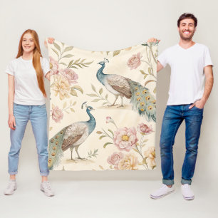 Manta Polar Pavo Real Floral Vintage Elegante (10)