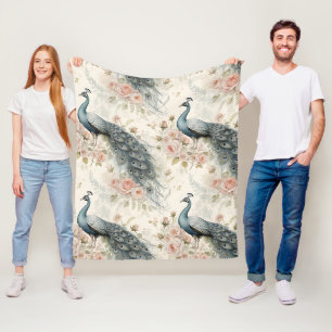 Manta Polar Pavo Real Floral Vintage Elegante (2)