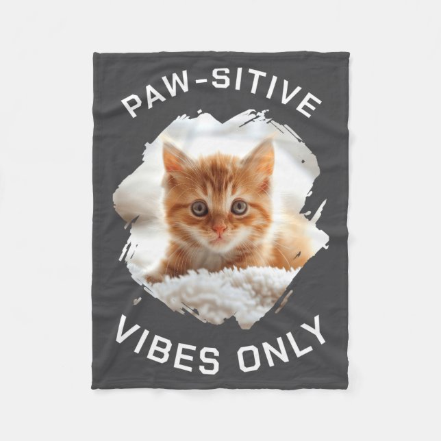 Manta Polar Paw Sitive Vibes Only Cat Photo Black  (Anverso)