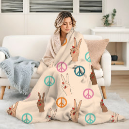 Manta Polar Paz y amor Patrón de mano multicultural