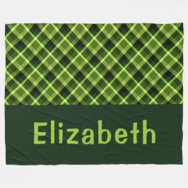 Manta Polar Pea Green Plaid Monograma Gran Fleece Blanc