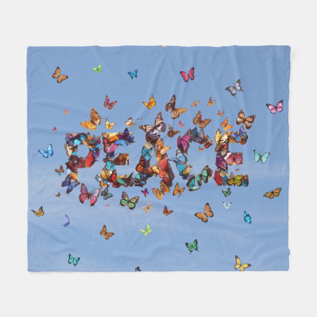 Manta Polar PEACE Blue Sky Butterflies | Motivational Hope Joy (Frente (Horizontal))