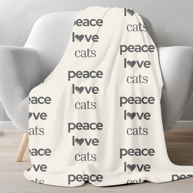 Manta Polar Peace Love Cats | Cream Cat Lover Modern Graphic (Subido por el creador)