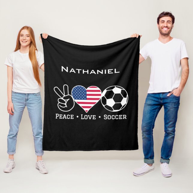 Manta Polar Peace Love Soccer USA Blanket Con Nombre (In situ)