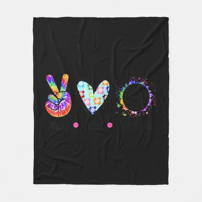 Manta Polar Peace Love Volleyball Tie Dye Rainbow Trippy Hippi (Anverso)