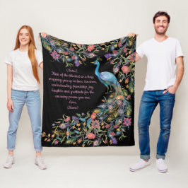 Manta Polar Peacock elegante con flores como cola y mensaje