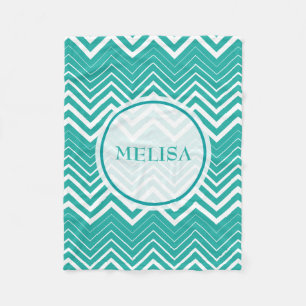 Manta Polar Peacock Monogramado Y Zigzag Chevron Blanco