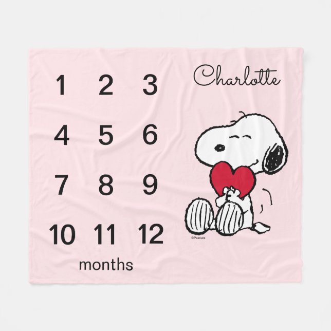 Manta Polar Peanuts Snoopy | Monthly Milestone Baby Fleece Bla (Frente (Horizontal))