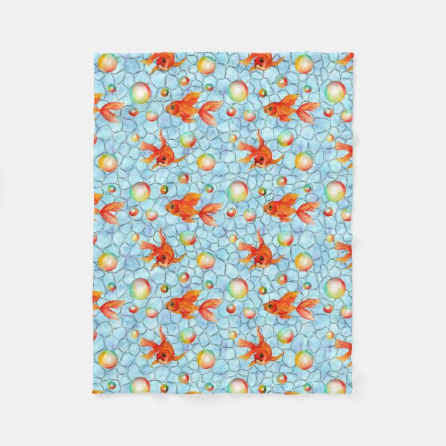 Manta Polar peces dorados y burbujas de jabón. (Anverso)