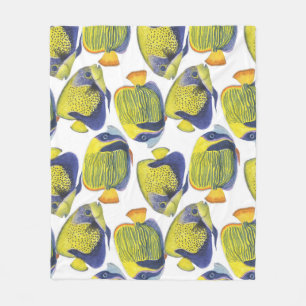 Manta Polar Peces exóticos: Acuarela Tropical Sin Marea.